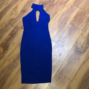 NWT Blue Halter Midi V Neck Dress